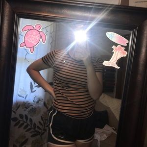 Orangish-Brown and Black striped tight tee